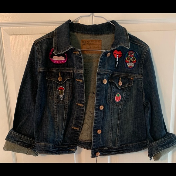 Large cropped Garage custom patch Jean jacket - Picture 3 of 5